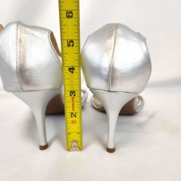 Talbots Silver Tone Metallic Strappy Stiletto Heel Ankle Strap Sandals Size 8.5 - Picture 5 of 13